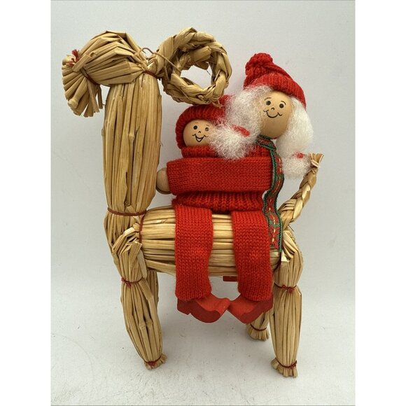 Straw Swedish Goat Julbock Yule Sweden Julgoat With Children Christmas Holiday - Picture 1 of 7